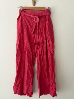 Vintage SoundStyle Linen Wide Leg Tie-Waist Pants in Coral Pink